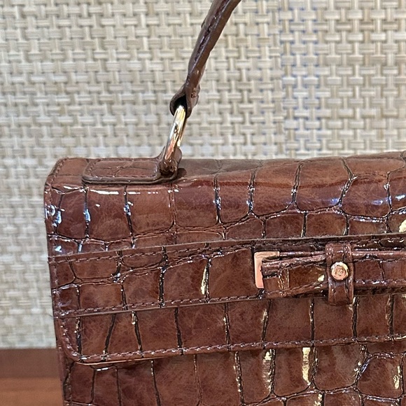 🌟HP🌟VTG 1990s Faux Brown Croco Vinyl Satchel Style Handbag by Liz Claiborne - Picture 4 of 14